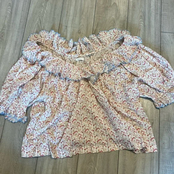 Doen Cream Ruffled Puff Sleeve Blouse - Picture 1 of 11